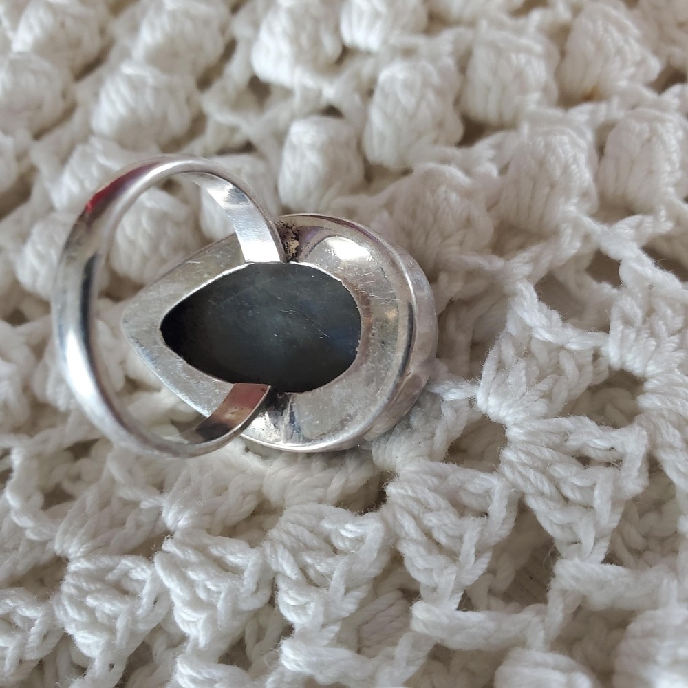 925 Sterling Silver Labradorite Ring Size 8.5 Teardrop Gemstone Statement - Picture 4 of 10